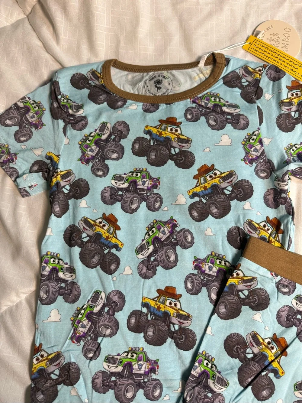 Toddler, bamboo toy story, monster truck mashup pajamas set